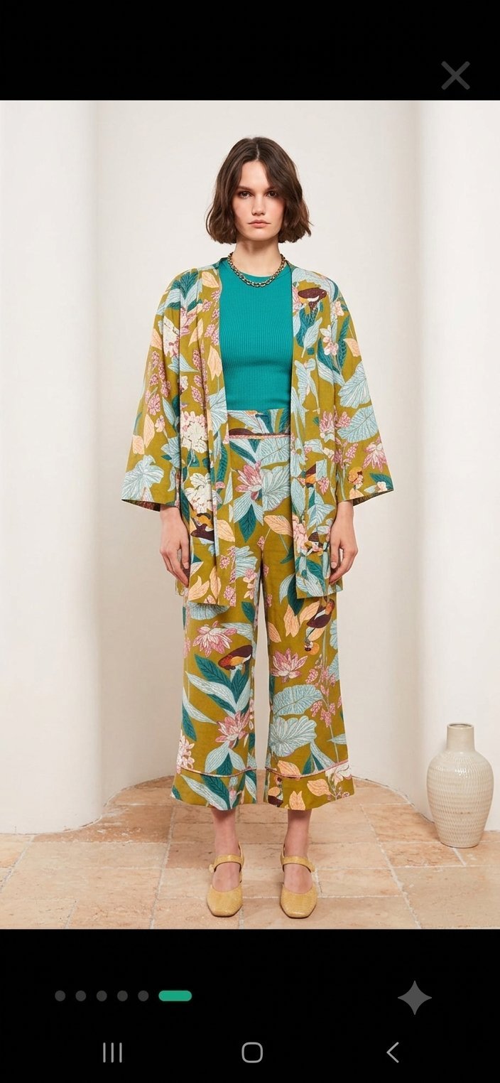 Ensemble fleurie  2 pieces kimono et pantacheville 