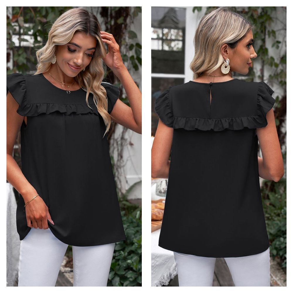 Chemise noire ss manches très classe 