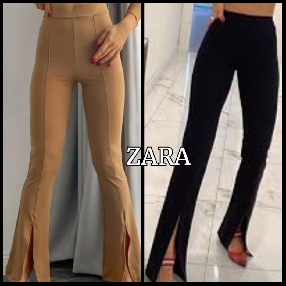 Joli pantalon flare tissu côtelé, taille très haute et bas ouvert jambes longues ZARA T36 
