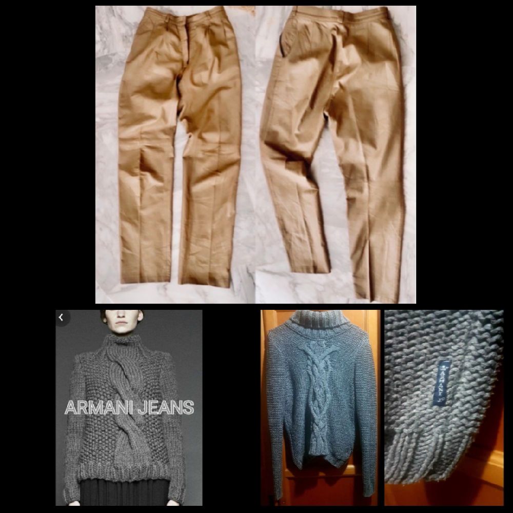 Pantalon vrai cuire taille haute wide leg T36 + pull en grosse maille ARMANI JEANS T36/38 ❤️.