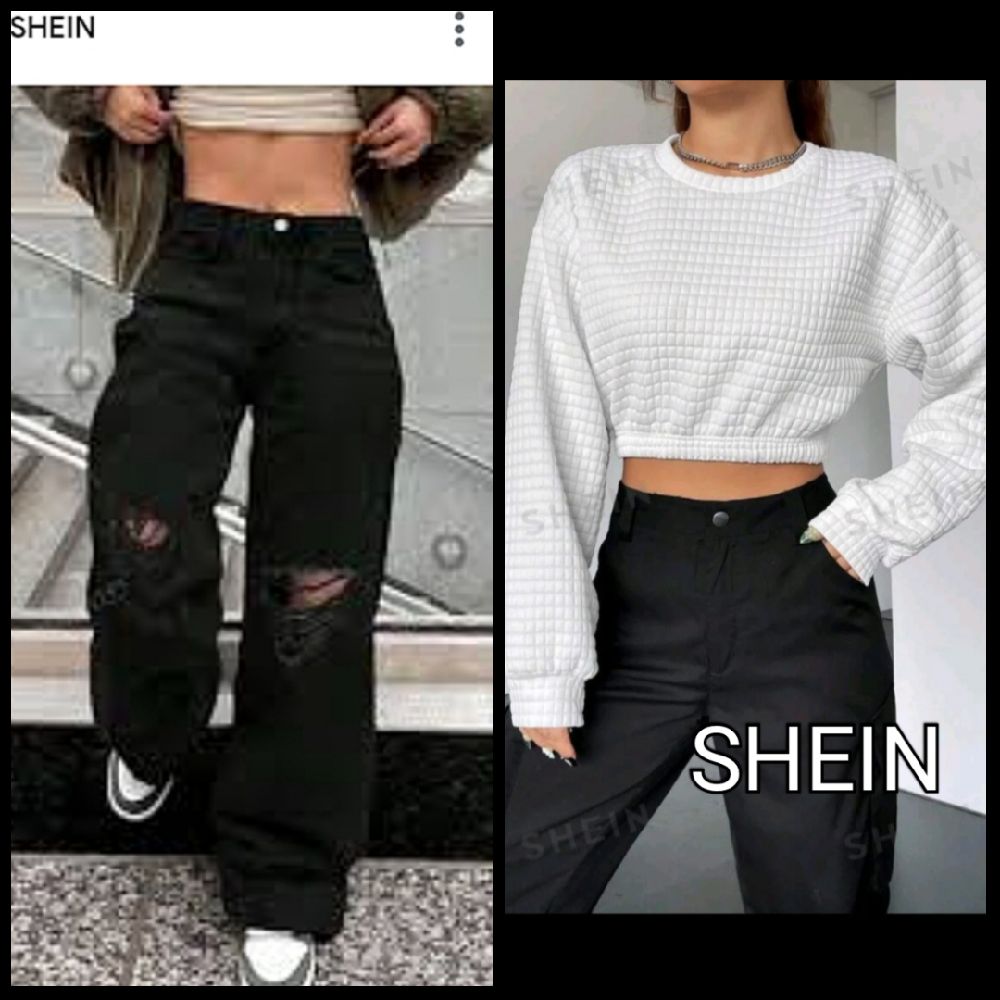 Jean wide leg taille haute  SHEIN S/M  + croptop blanc SHEIN T36 (celui sur la photo) est offert