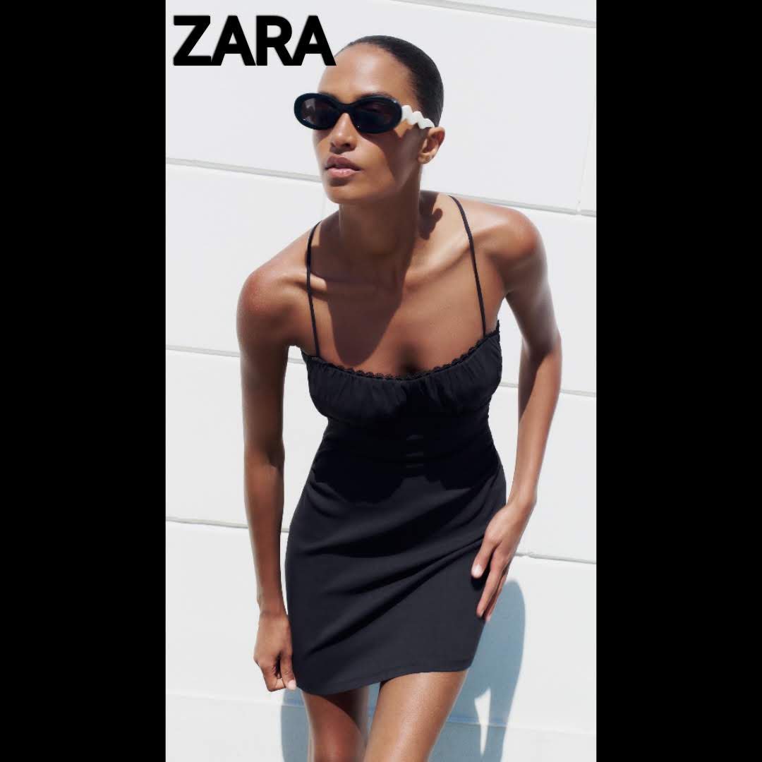 'jolie robe de soirée ZARA T36 tissu lycra noir metalique toute neuve 