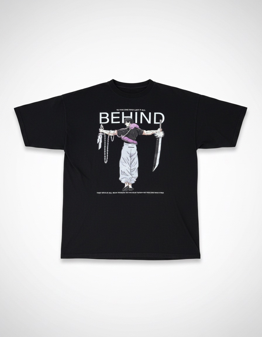 T-shirt noir imprimé Behind – Oversize