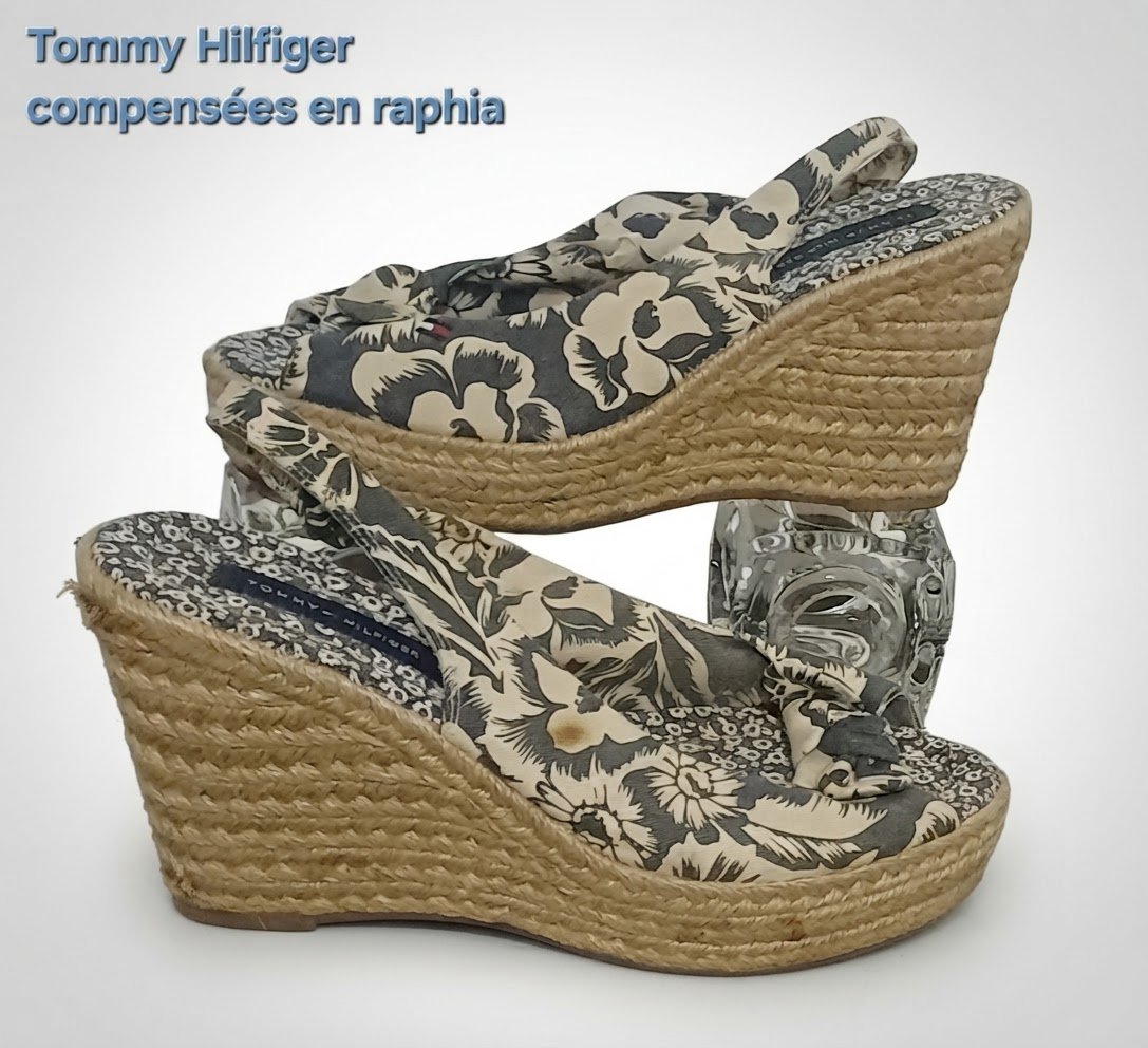 Sandales compensées en raphia Tommy 