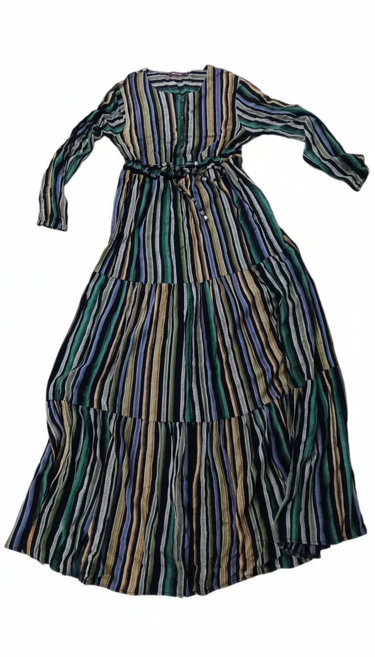 Robe longue à rayures multicolores taille 42, tissu berd ❄️❄️
