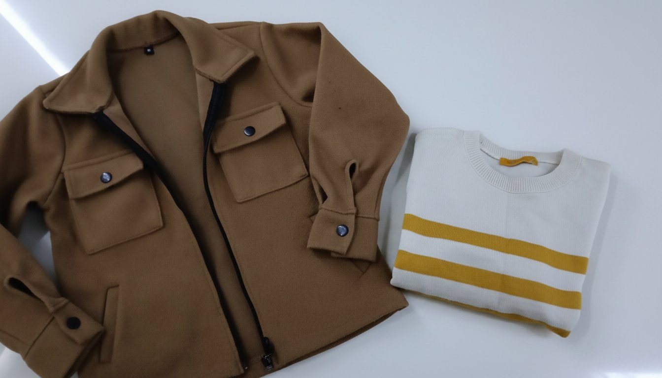 Ensemble Automne/Hiver – Veste Surchemise Camel + Pull Rayé – Taille 6 ans