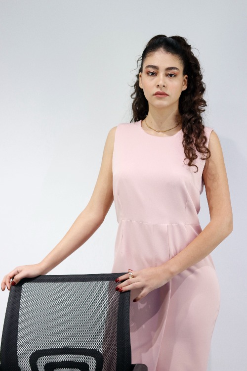 Éclat Rosé :Robe rose tissu silver 