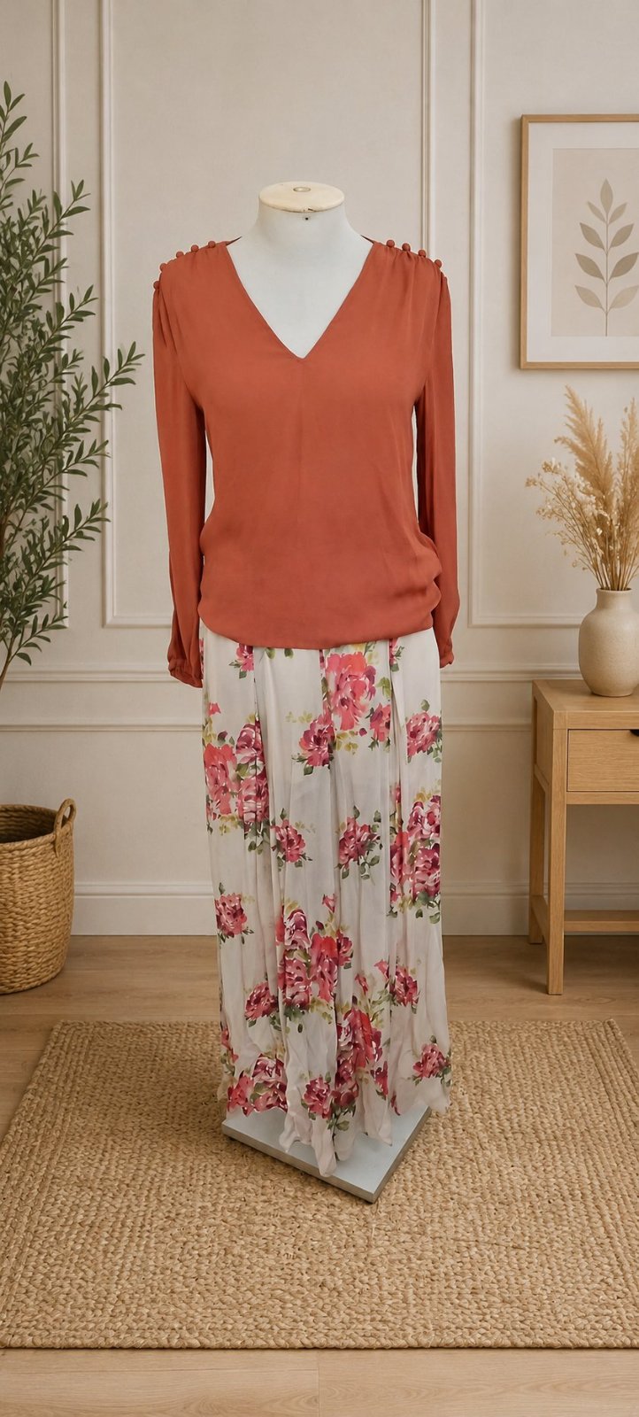 Pantalon voile zara fleuri🌹💐💐 et blouse rouge brique Max&Co