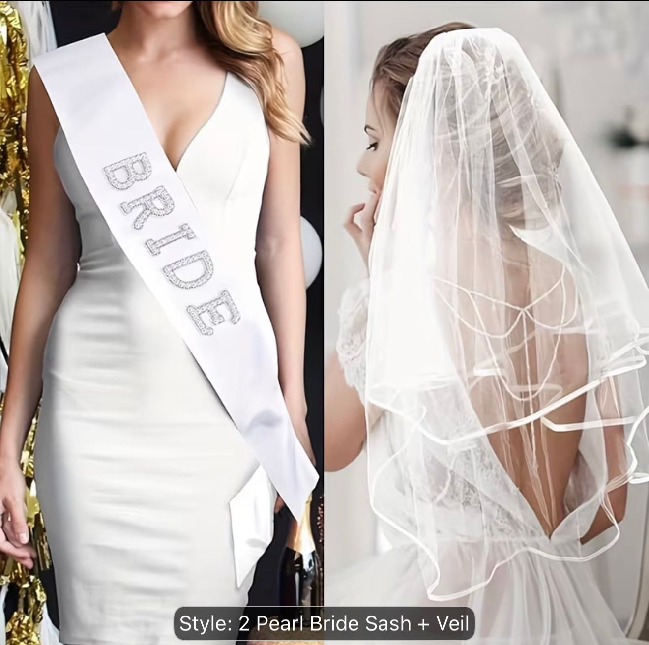 2 pièces voile et bandoulière Bride pour Bridal Shower ou accessoires de mariage