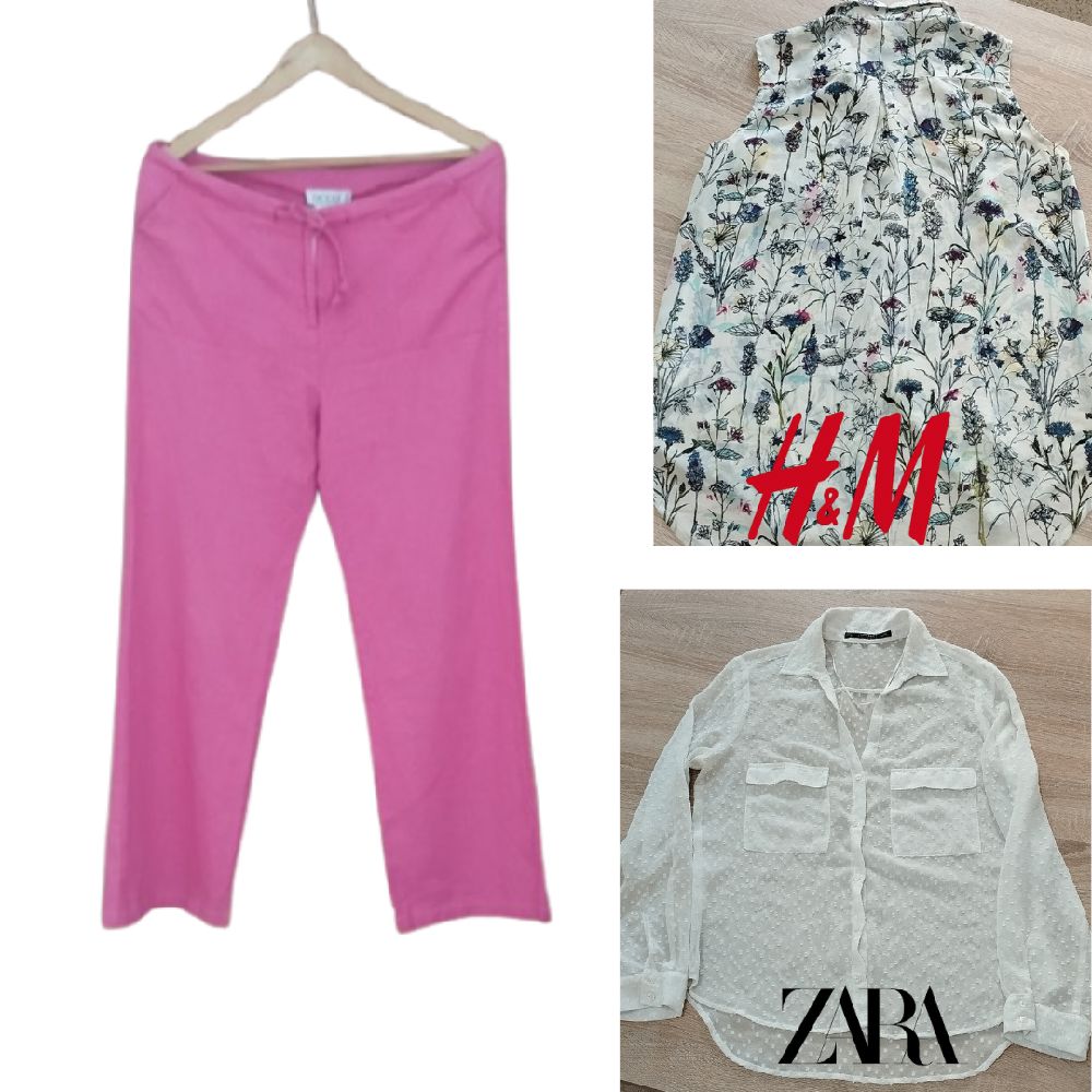 ✨🥰lot pantalon kamria rose et une chemise blanc et chemise fleurie H&M  Zara 