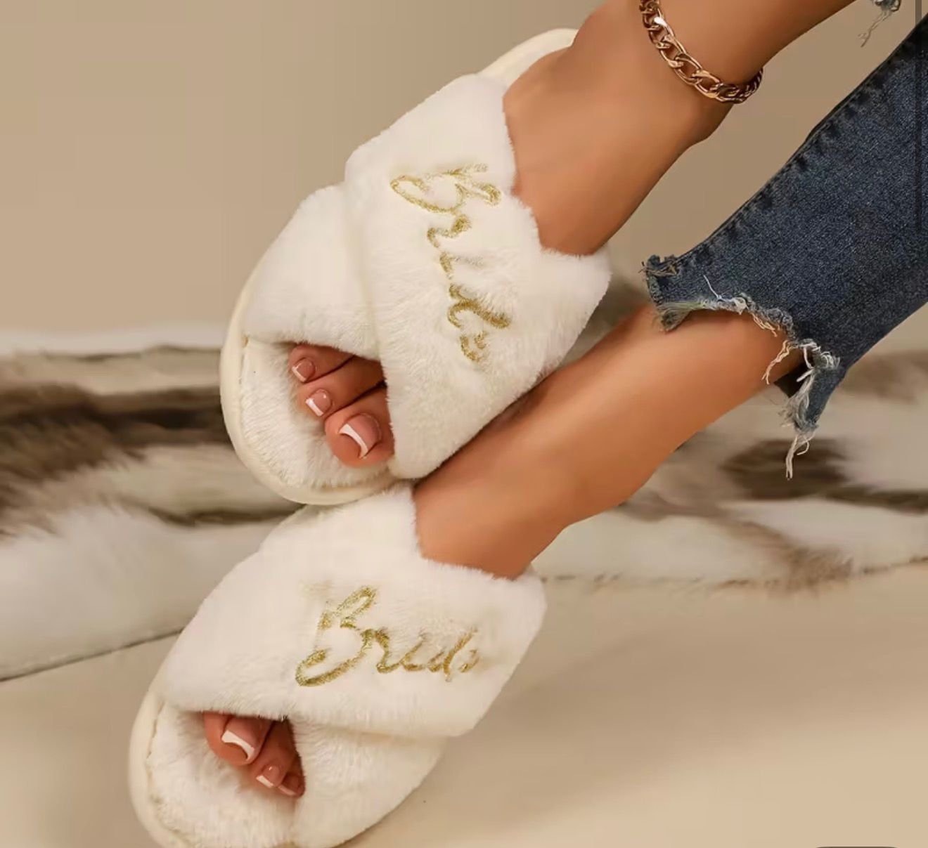 Pantoufles mariage💃🥰 croisé bordé en dorée