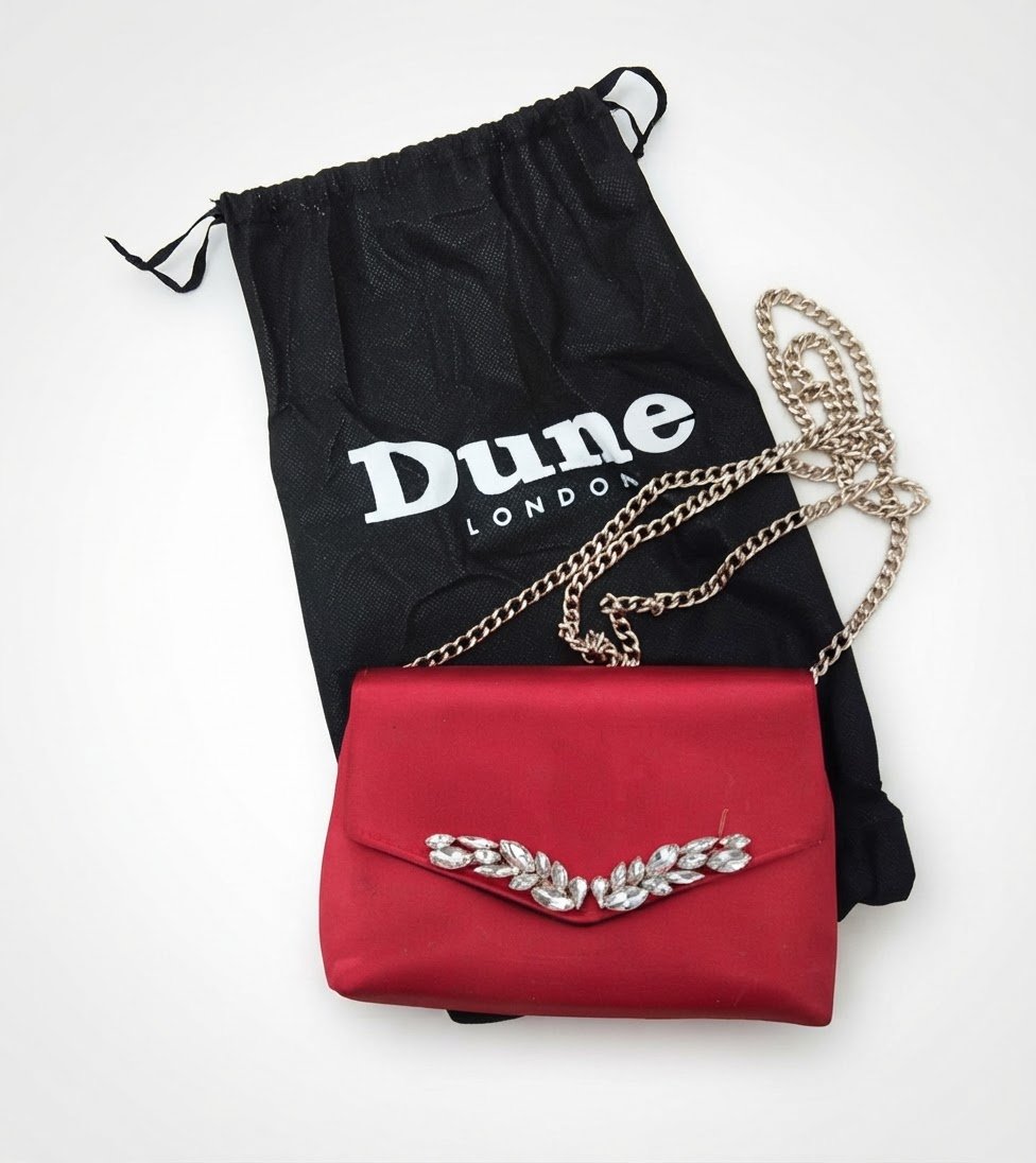 Dune red satin jawelli trim bags match