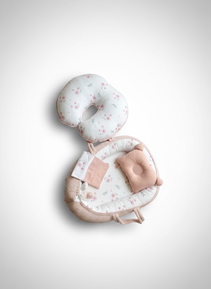 Cale bèbè + coussin d'allaitement+ coussin anti tête plate + drap 
