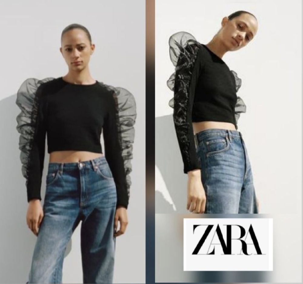 Trés jolie pull crop à organza zara trés stylé