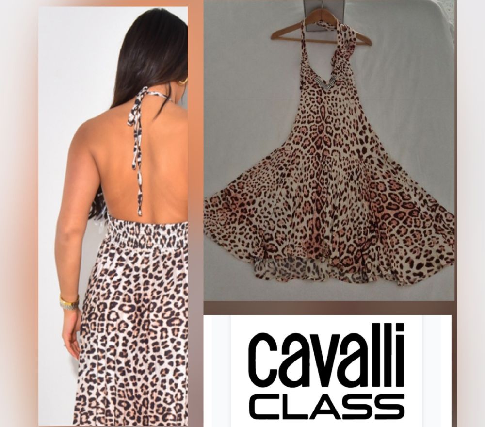 Sublime robe roberto cavalli class léopard  à strass monogram 