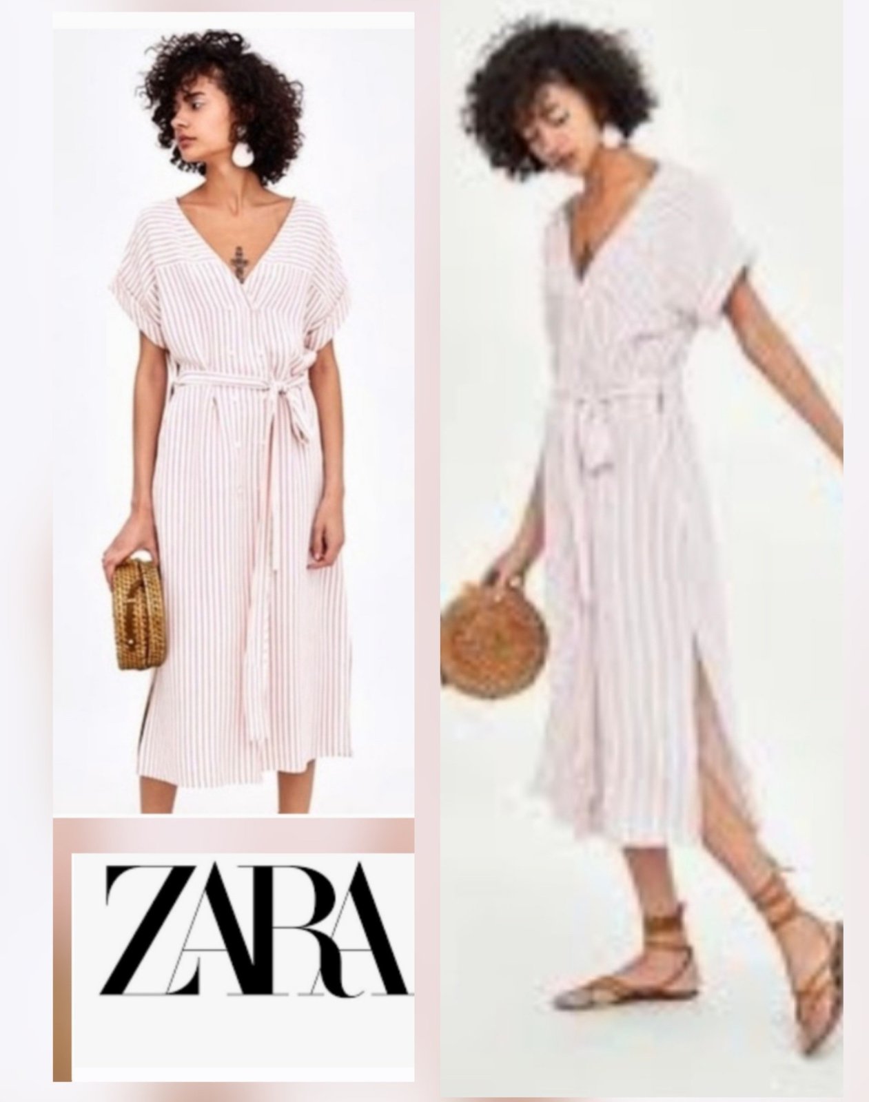 Belle robe zara à rayures lachét dounle boutonnage 