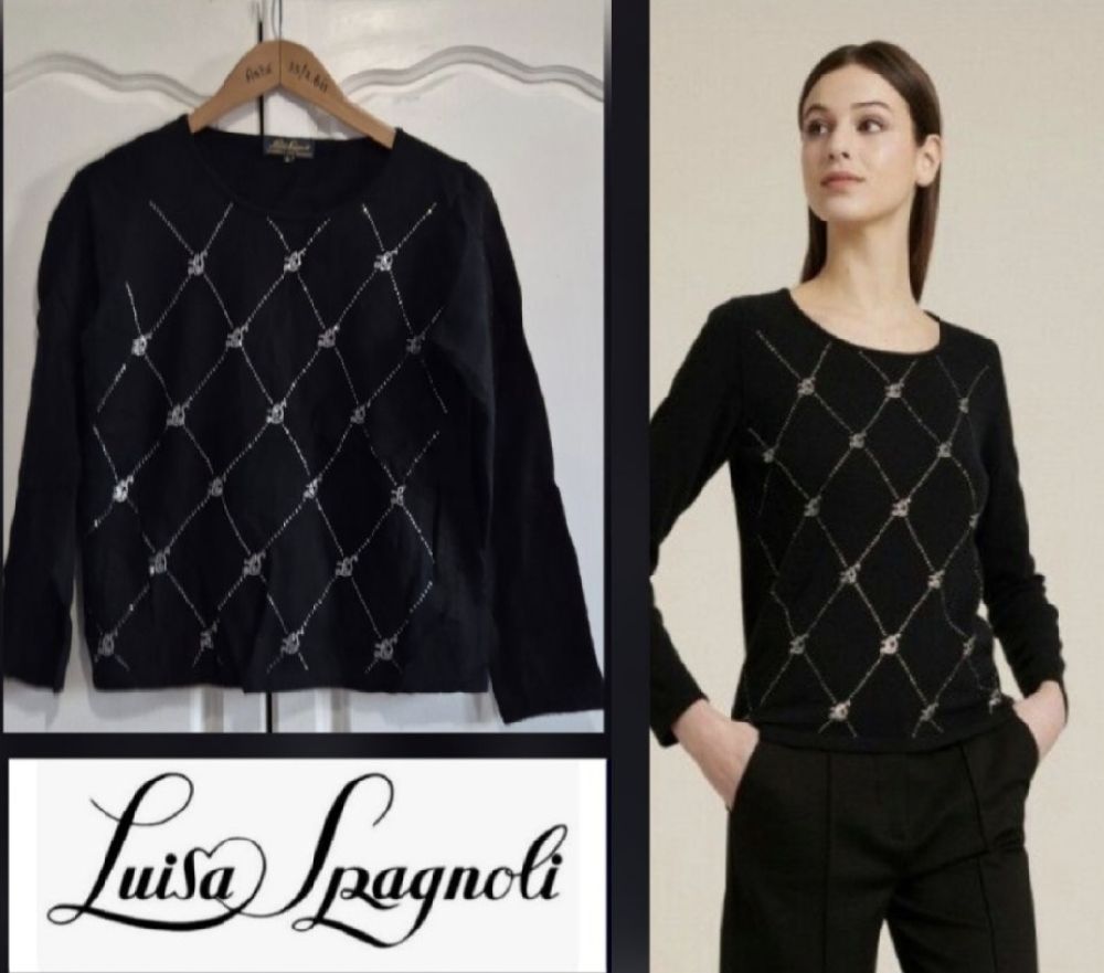 Magnifique pull luisa spagnoliavec logo en strass tt neuf en laine et cachemire