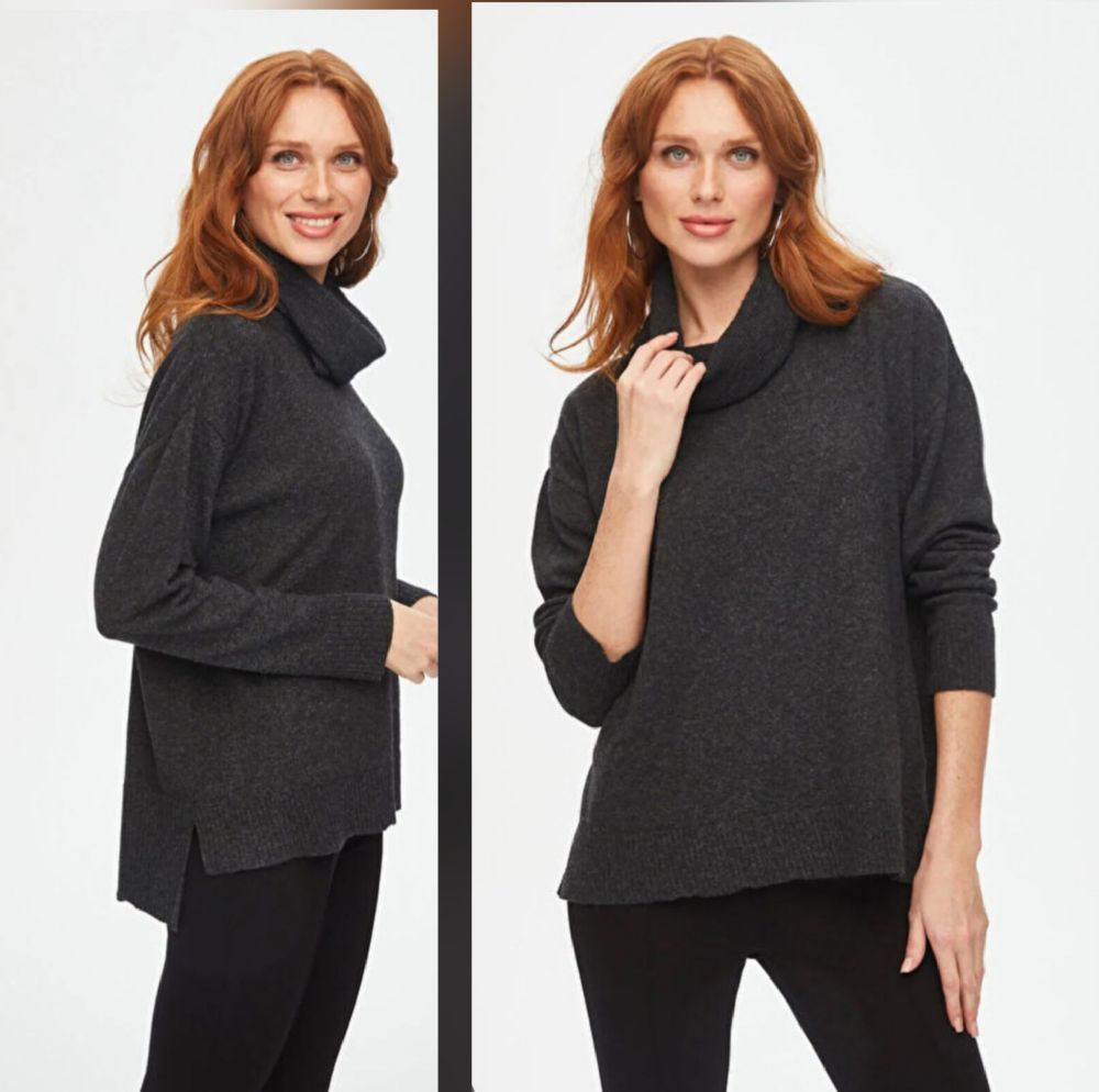 Trés jolue pull tahari gris cô drapé tt neuf