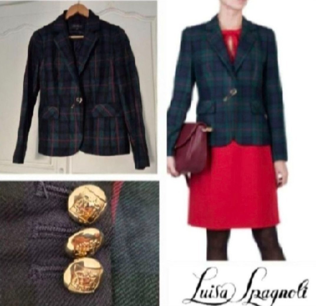 Sublime blazer à carreaux luiza spagnoli avec broche comme ferméture