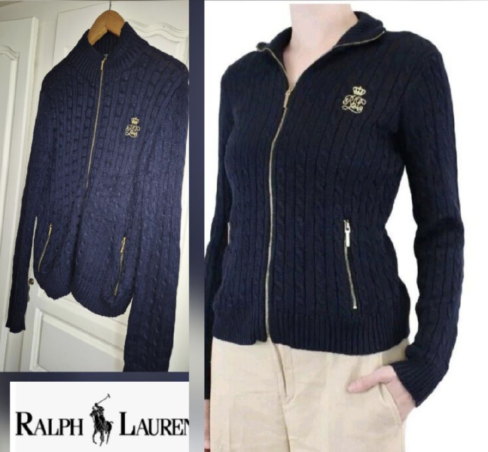 Sublime cardigan zippé ralph lauren authentique torsadé avec logo tt neuf