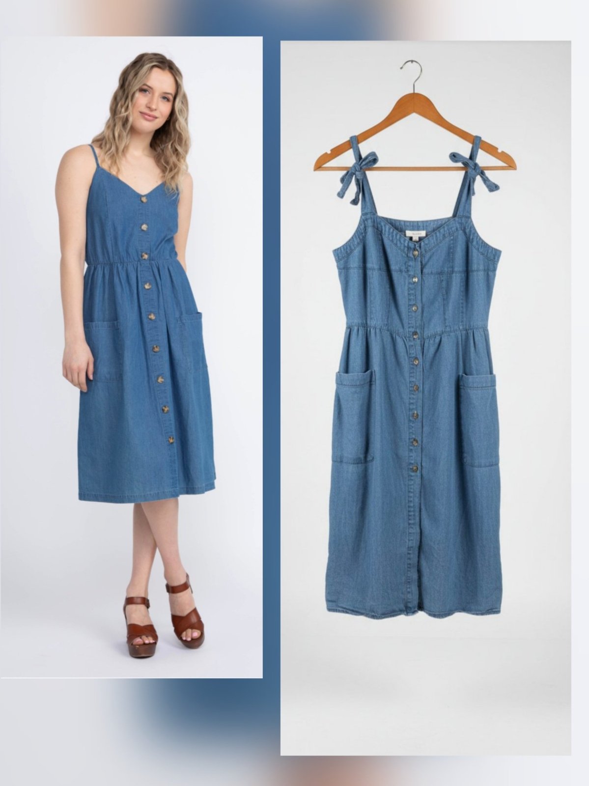 Jolie robe midi boutonneé en jeans