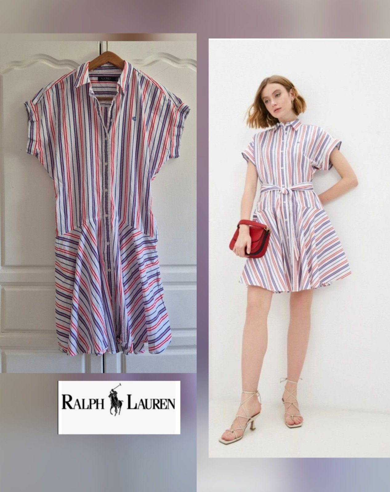Magnifique robe chemise ralph lauren à rayures avec logo