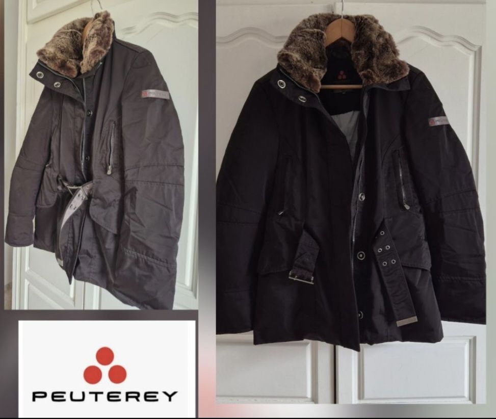 Magnifique manteau peutetey authentique trés chaud avec fourrure lapain ceinturé tt neuf