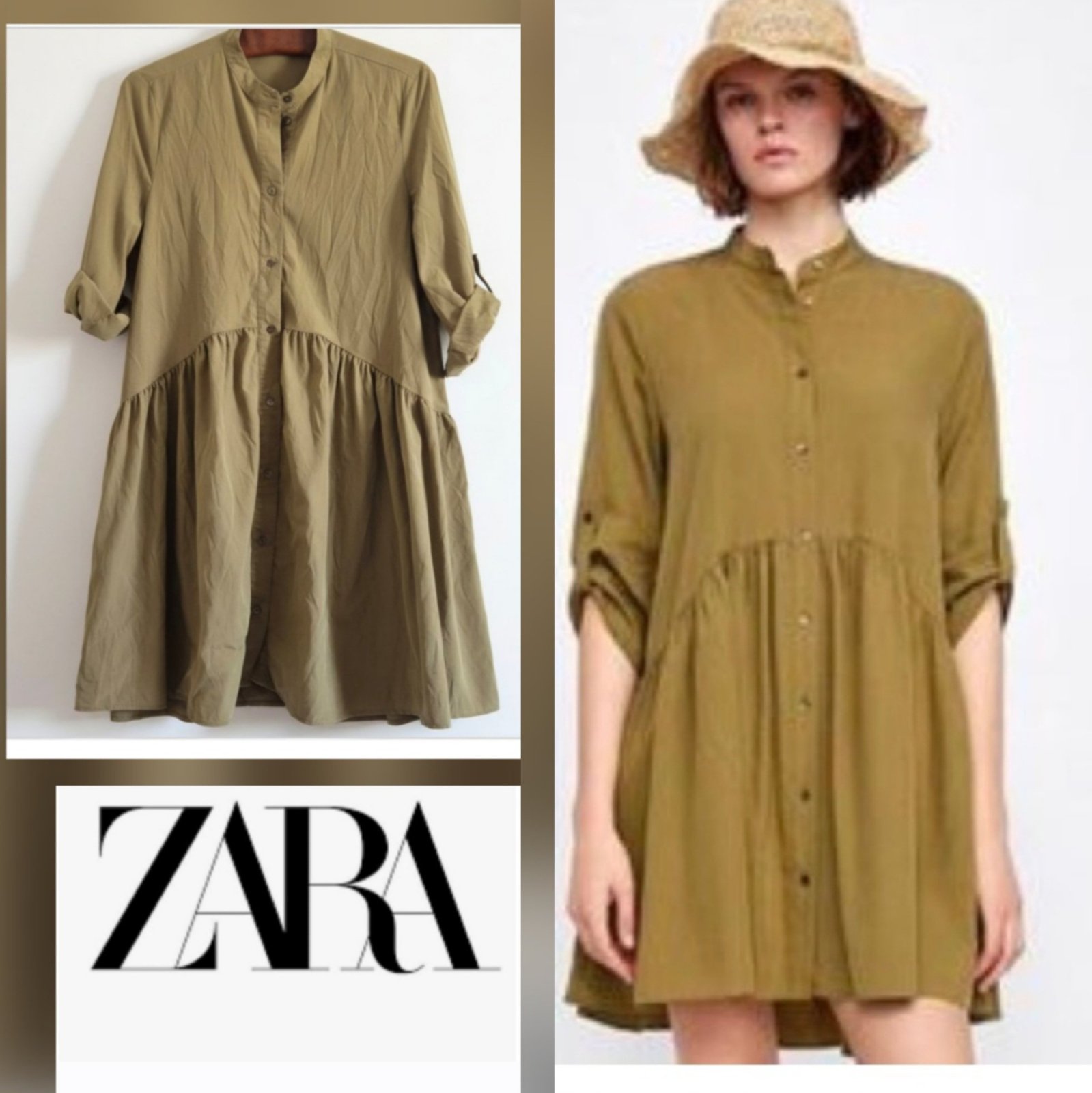 Trés jolie robe chemisier zara vert kaki