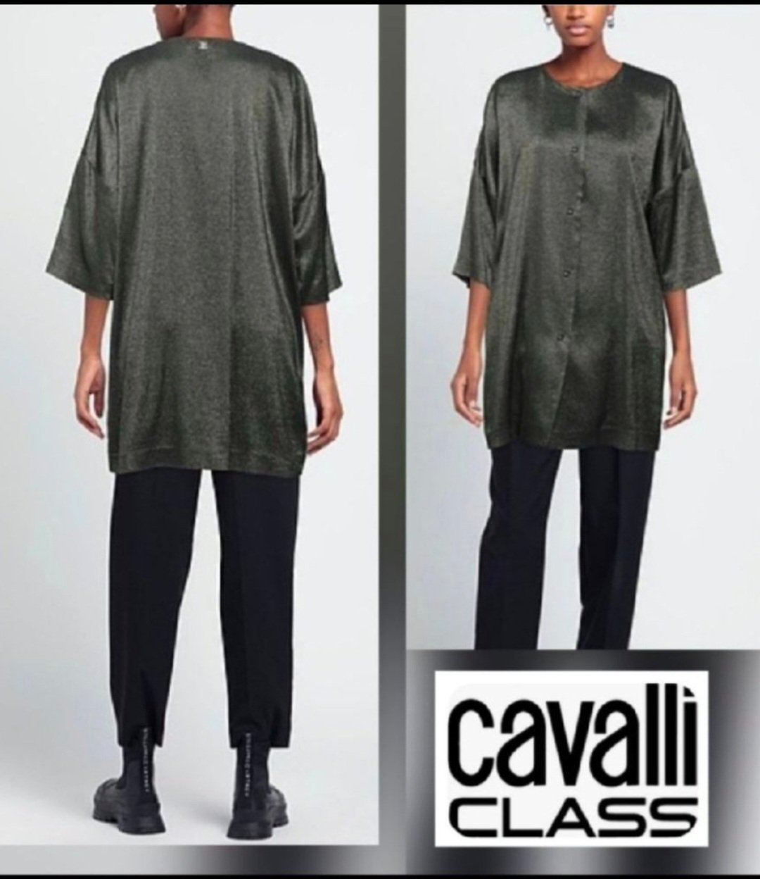 Sublime blouse roberto cavalli class en crépe lamé avec logo doré 