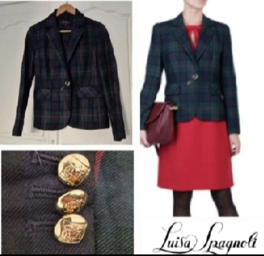 Magnifique blazer luiza spagoli à carreaux boutons doré et fermeture avec broche  tt neuf
