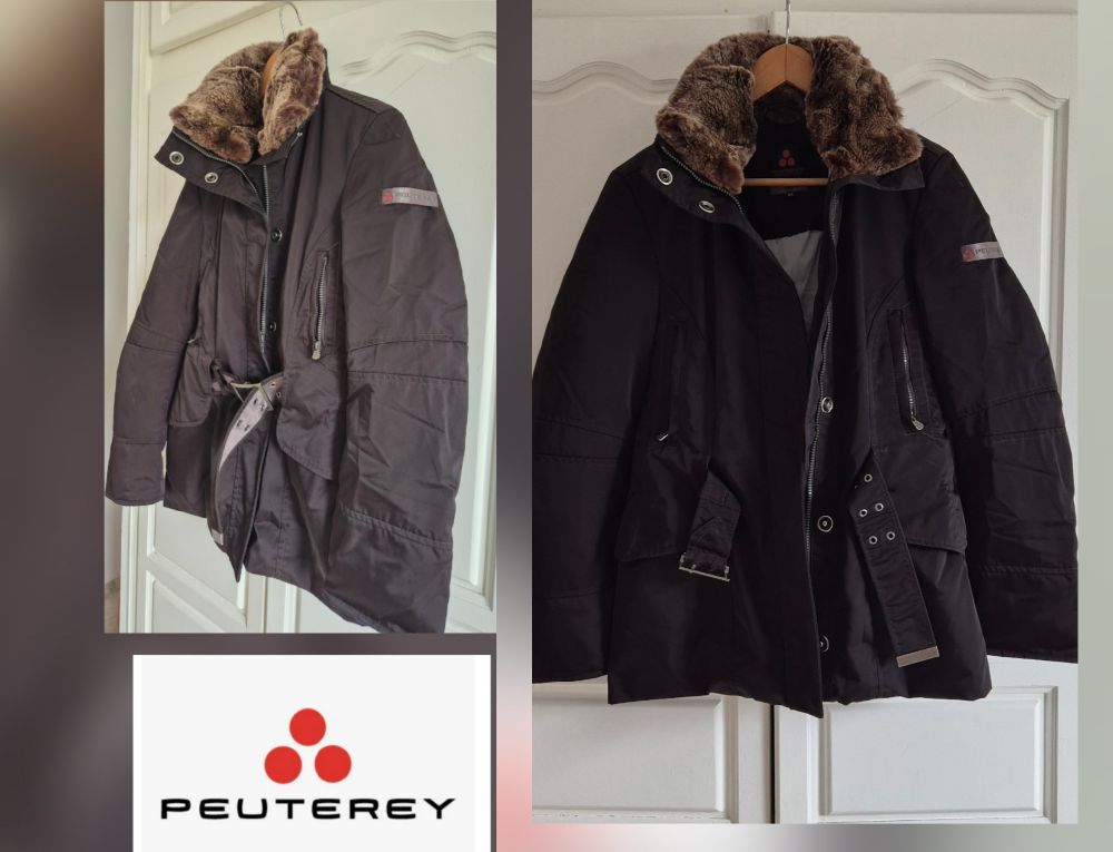 Magnifique manteau peuterey authentique très chaud col à fourrure lapin ceinturé tt neuf 