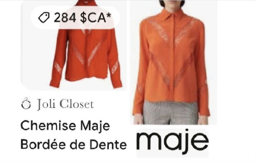 magnifique chemise en soie Maje avec un très beau détails en dentelle 