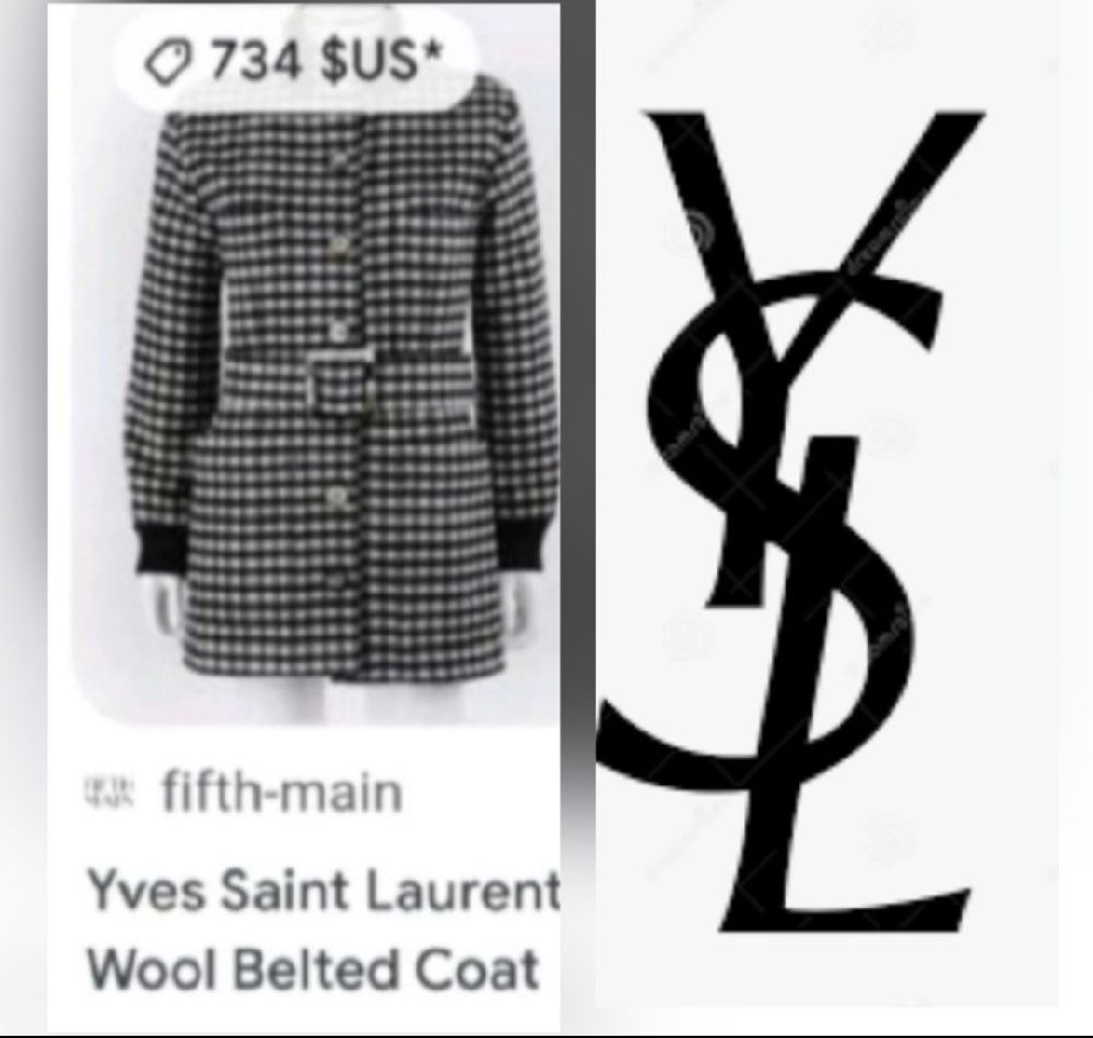 Sublime veste manteau yve saint laurentà carreaux ceinturé trés chic 