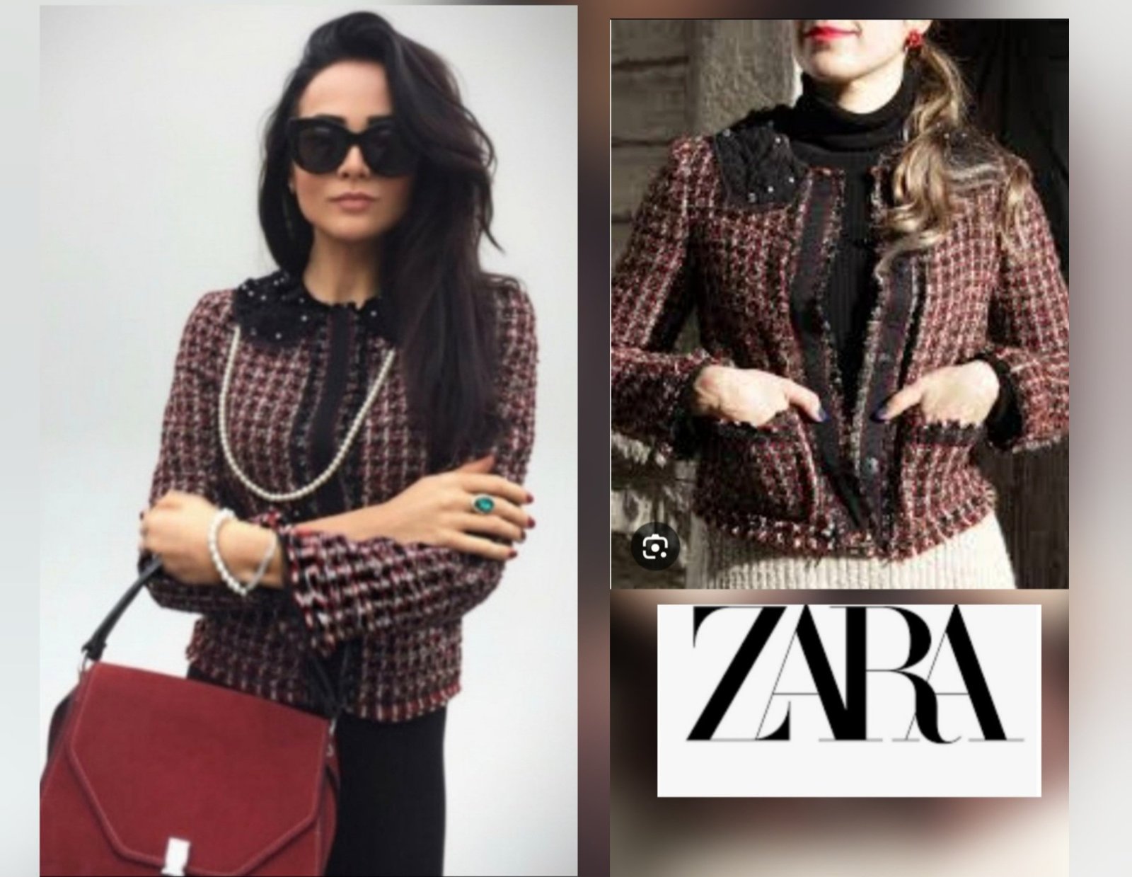 Sublime blazer zara tweed col claudine avec pérles 