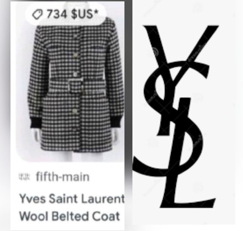 Magnifique veste manteau à carreaux YVE SAINT LAURENT authentique ceinturé très chic