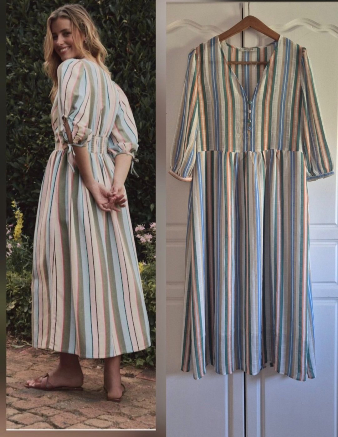 Sublime robe longue normocorme à rayures manches trois quarstt neuve