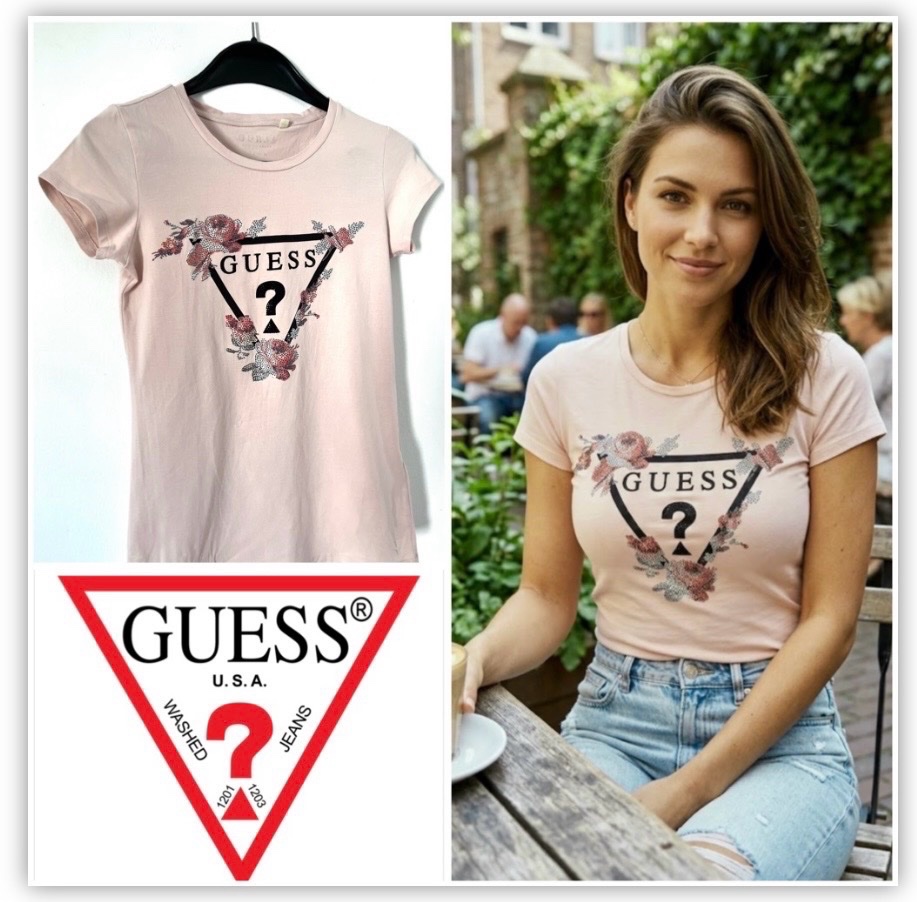 T-shirt Guess acec logo triangulaire floral orne de strass🌸profitez des promos dabchy