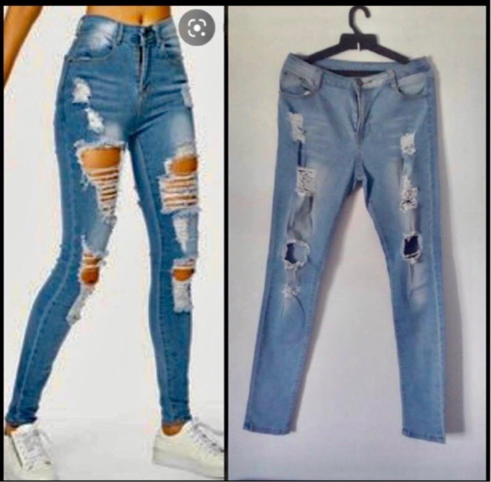 pantalon déchiré, taille haute
