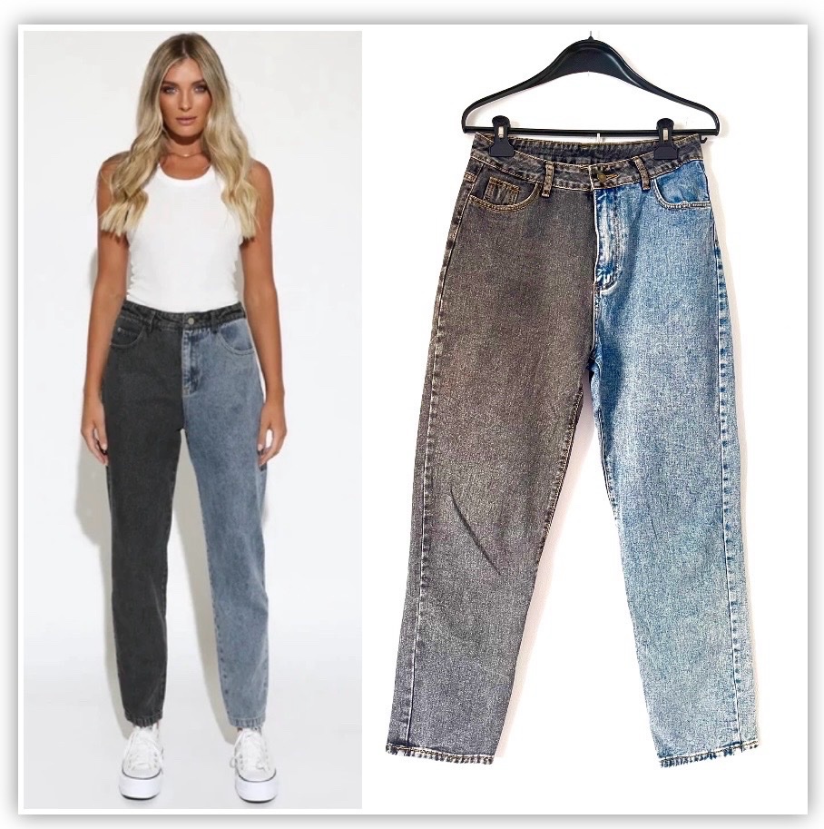 Jean mom bicolore taille haute