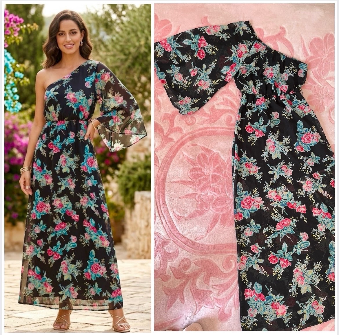 Robe longue en mousseline a epaules denudes 🌺🌷🌸☘️profitez des promos dabchy