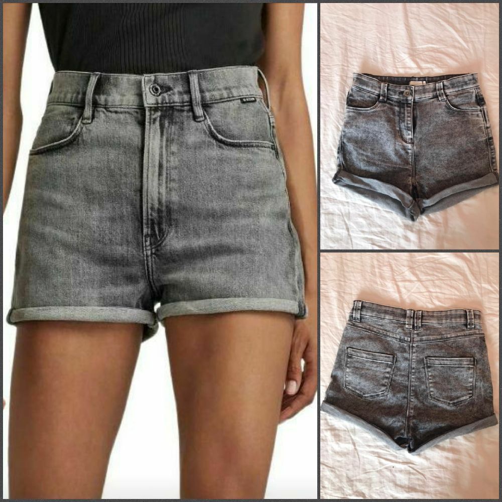 short jean gris taille haute 