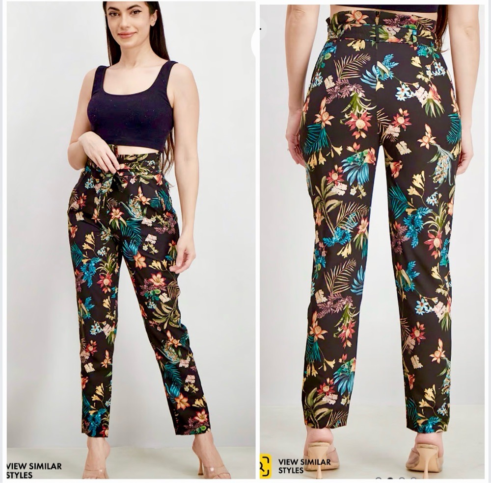 pantalon floral taille haute