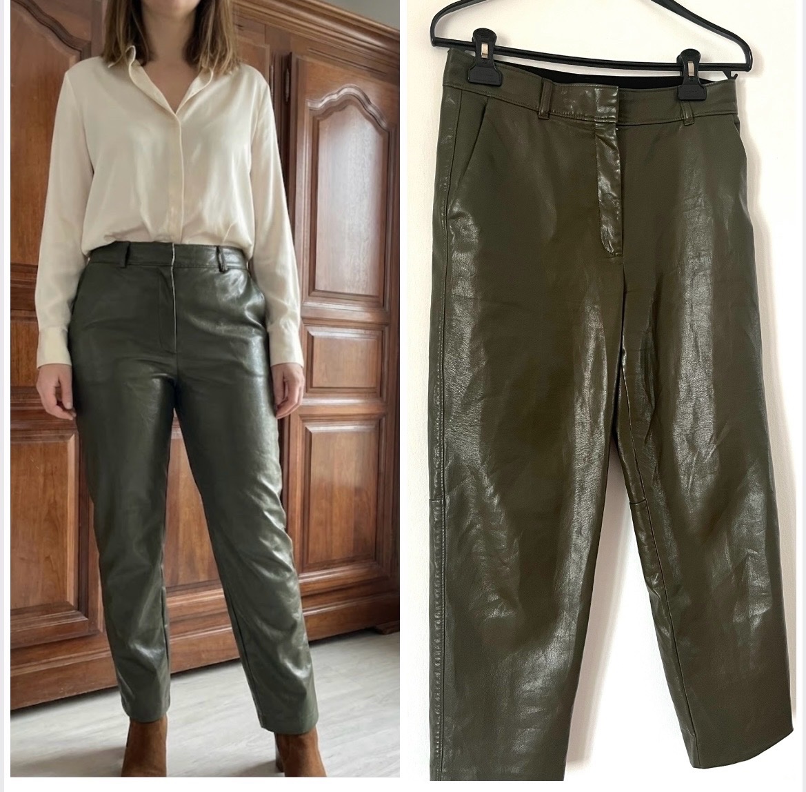 Magnifique  Pantalon en similicuir vert olive 👖profitez des promos dabchy 
