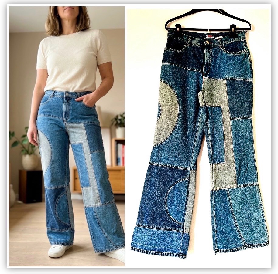 Jean large avec un design patchwork