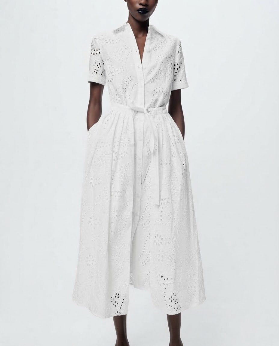 Robe semi longue avec broderies perforées