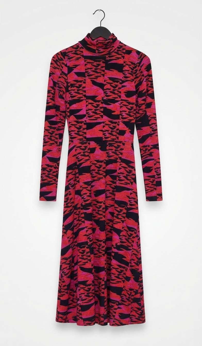Maxi robe imprimée à col roulé, robe évasée à manches longues, taille S