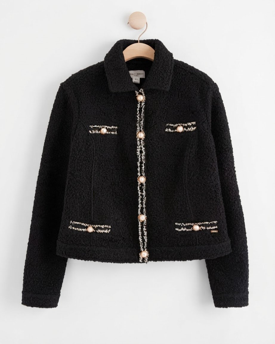 Boucle jacket with imitation pearl buttons