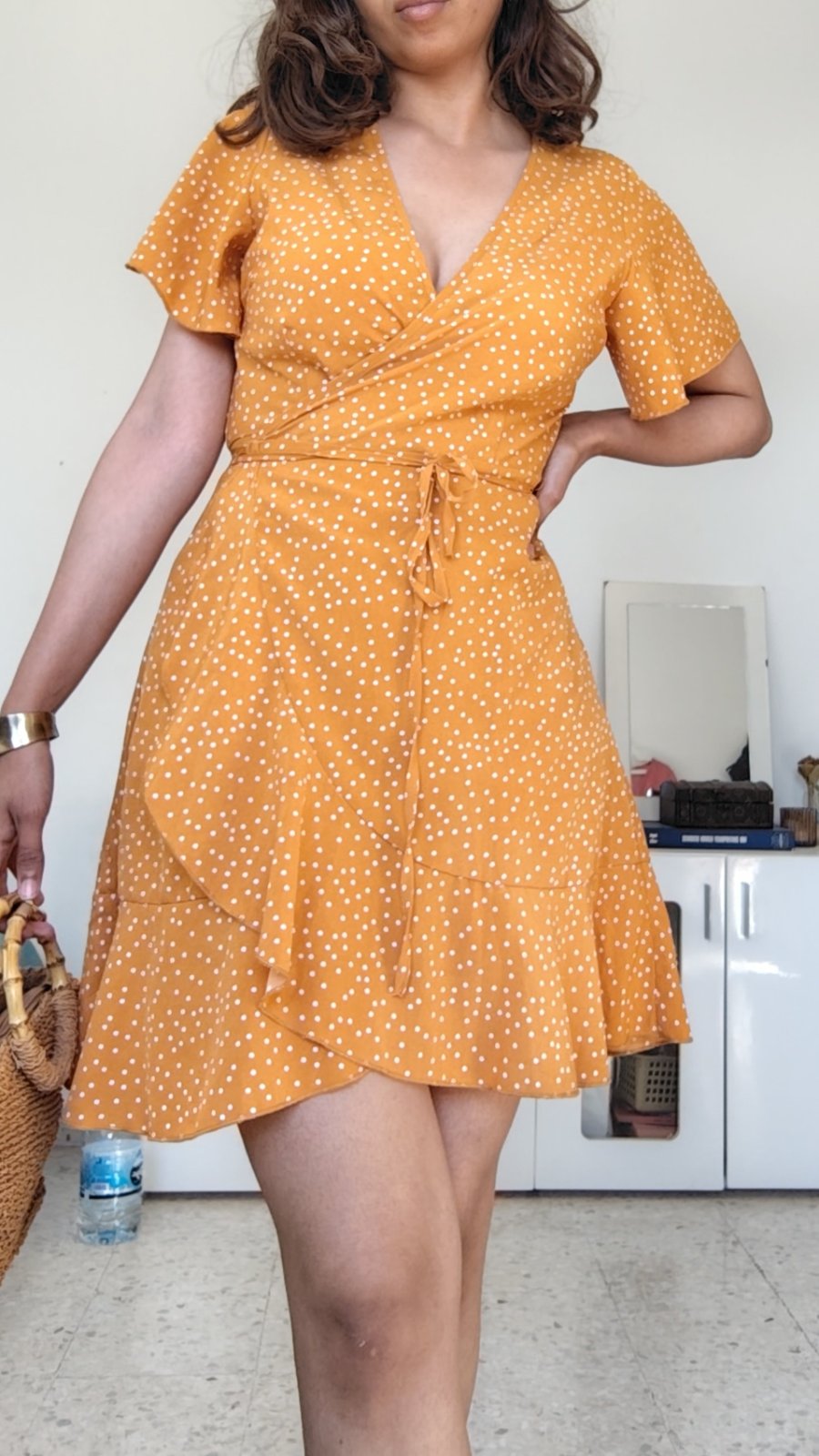 Robe portefeuille polka dots jaune