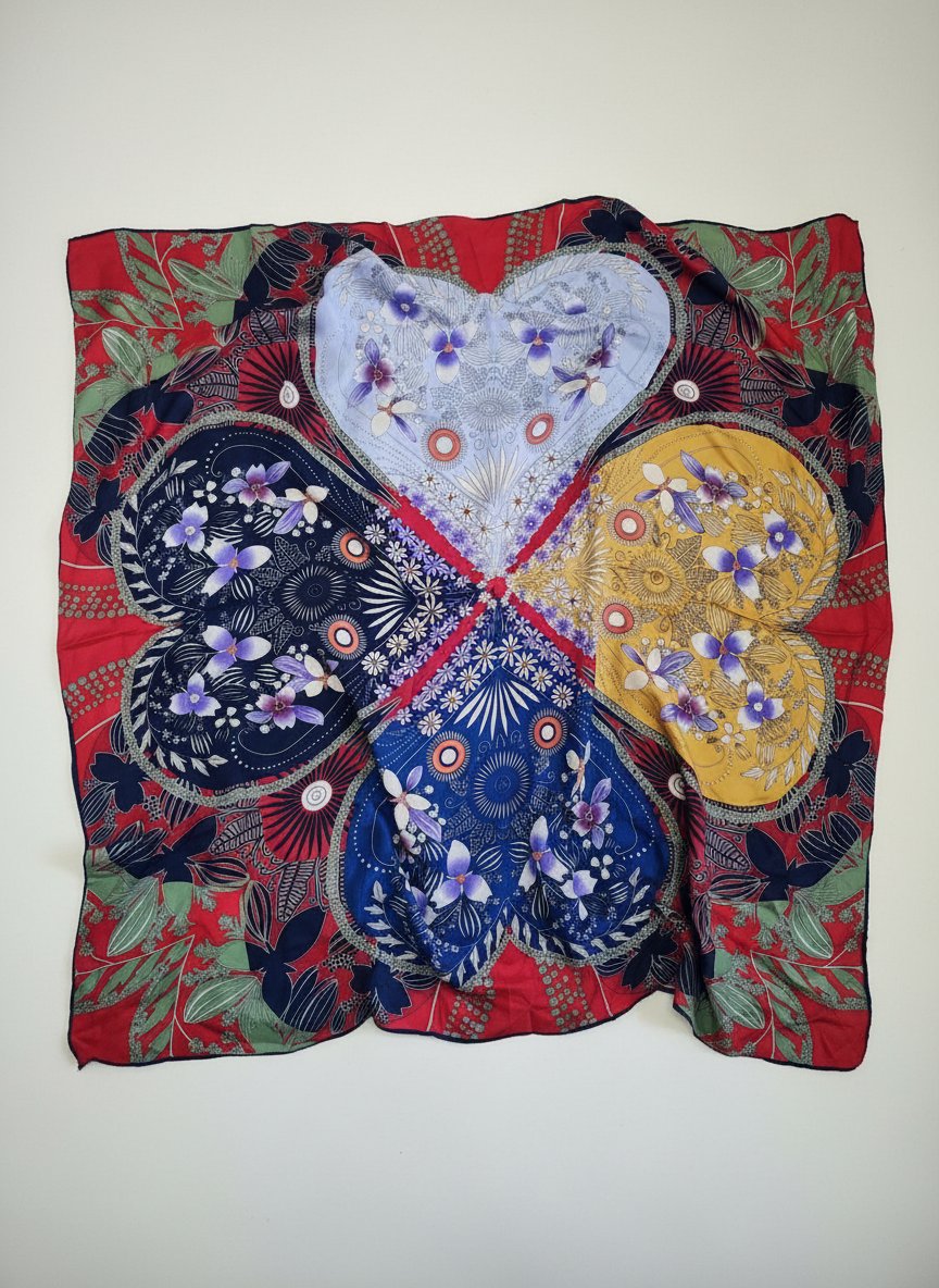 Foulard à 4 coeurs en soie de luxe.
