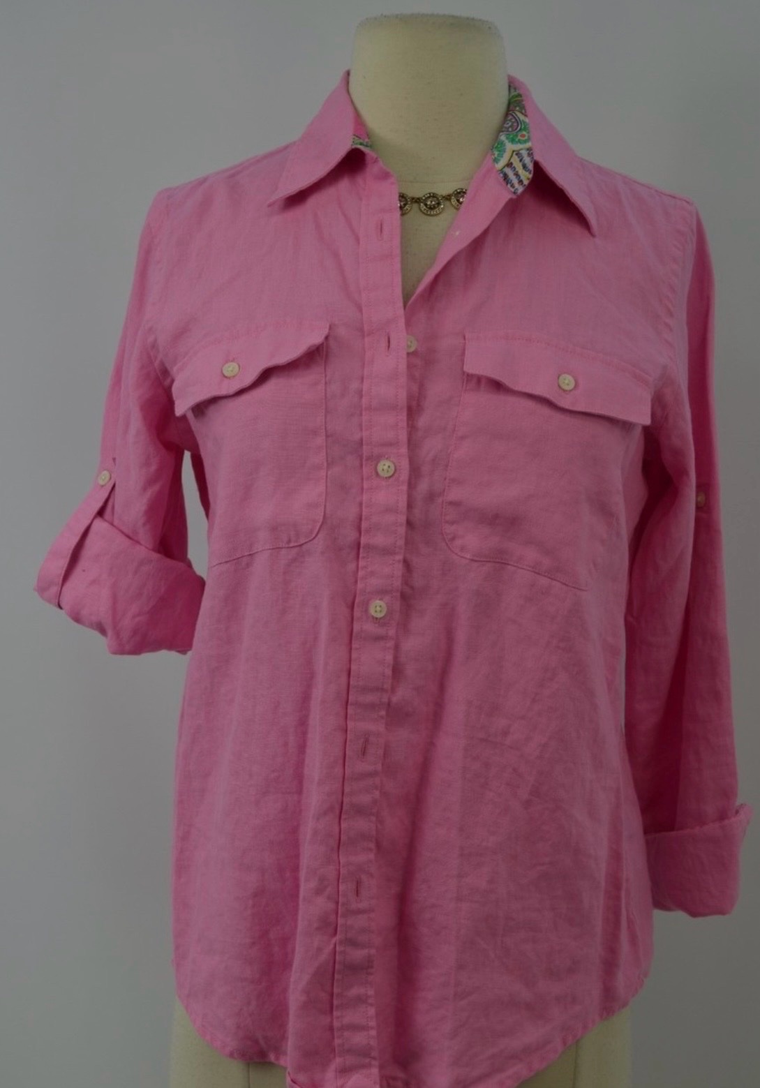 Pink linen button-down shirt from Lauren Ralph Lauren